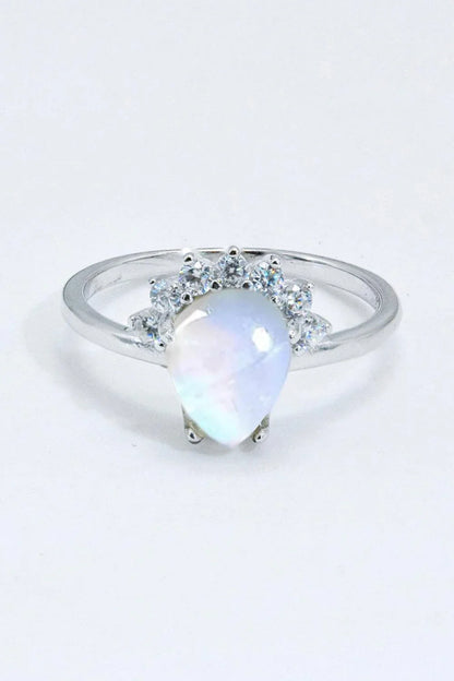 Elegant 925 sterling silver ring featuring a natural moonstone with a captivating blue-violet shimmer