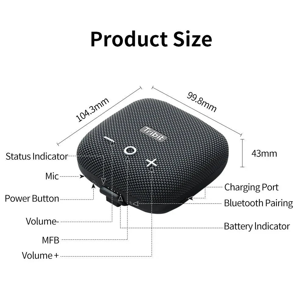 Portable Bluetooth speaker with powerful bass, IP67 waterproof rating, built-in power bank, and 12-hour battery life