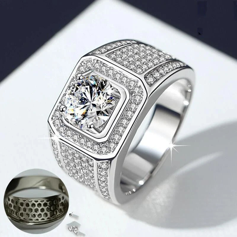 Elegant 2-carat diamond inlaid men's ring with a sleek, geometric design and adjustable fit