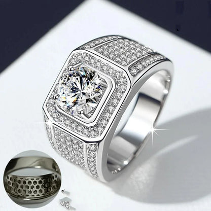 Elegant 2-carat diamond inlaid men's ring with a sleek, geometric design and adjustable fit
