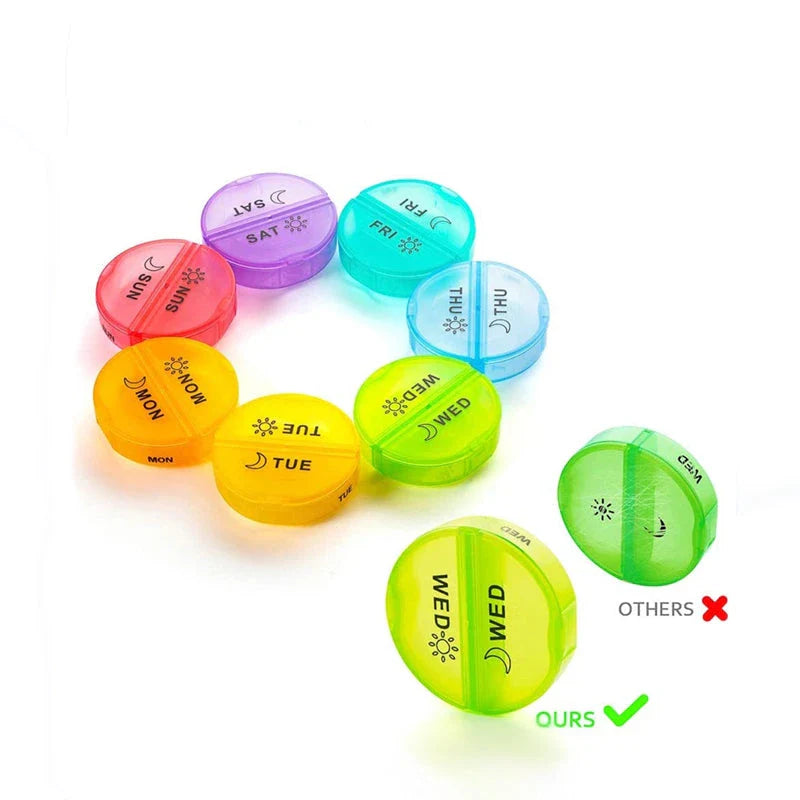7 Days Pill Box Travel Weekly Medicine Organizer - Transparent, durable, and portable pill box with clear day and night markings
