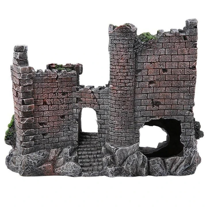 Ornate resin castle figurine for aquarium decor, featuring intricate architectural details and a regal design
