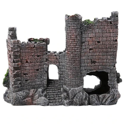 Ornate resin castle figurine for aquarium decor, featuring intricate architectural details and a regal design