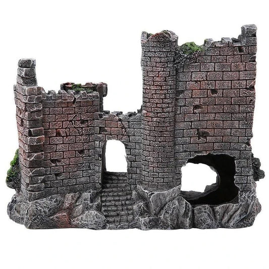 Ornate resin castle figurine for aquarium decor, featuring intricate architectural details and a regal design