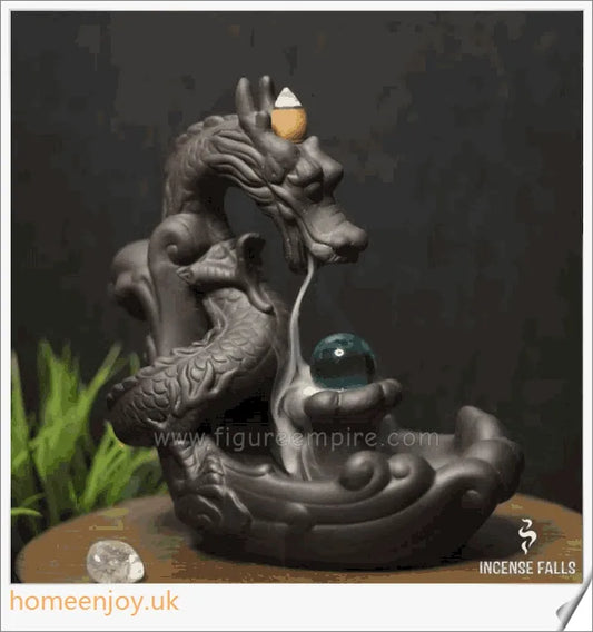 Handcrafted ceramic dragon incense burner with a mesmerizing waterfall design that diffuses calming aromas