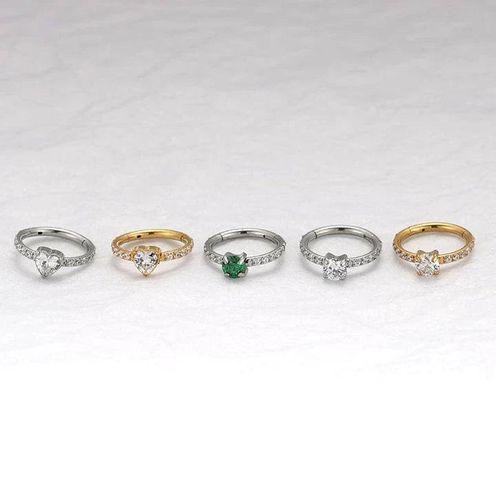 Elegant 8mm zircon stud earrings in white, green, and gold colours, showcasing premium quality and a timeless design
