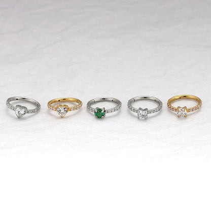 Elegant 8mm zircon stud earrings in white, green, and gold colours, showcasing premium quality and a timeless design