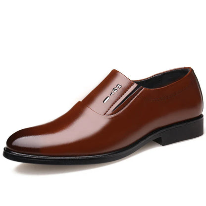 Premium leather elevator shoes with 6cm height boost and pointed toe design for professional men's business attire