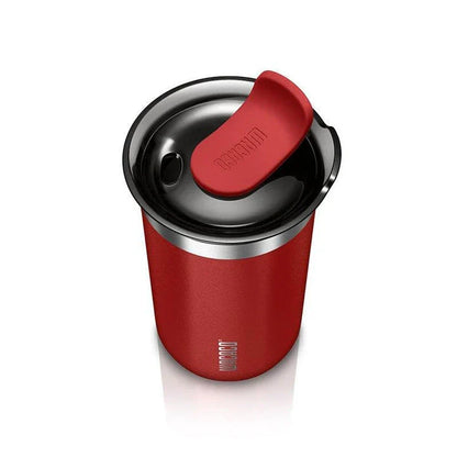 Premium insulated stainless steel travel mug in various vibrant colours, designed for keeping hot and cold drinks at the perfect temperature for on-the-go British lifestyles.