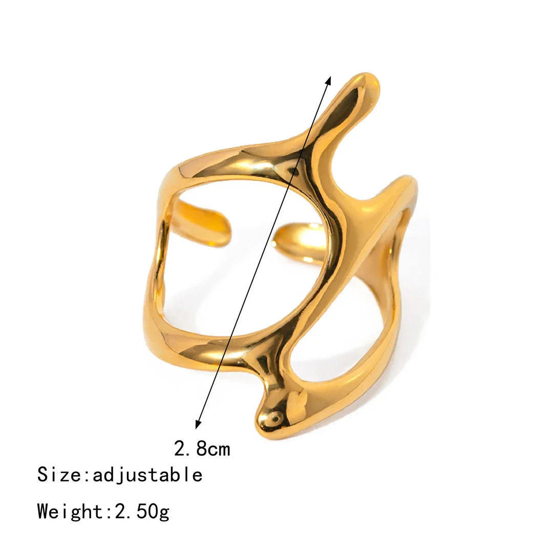 Chic stainless steel ring with irregular geometry design and 18K gold plating