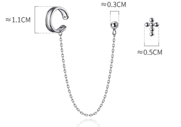 Asymmetric sterling silver one-piece earring and ear clip set with a modern and distinctive design