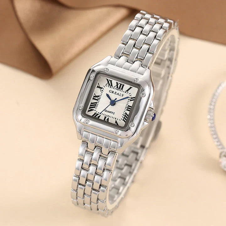 Luxury Fashion Square Women's Watch with stainless steel case and bracelet, elegant square dial design