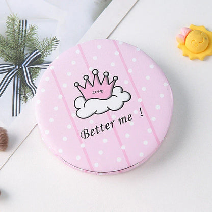 Compact portable foldable makeup mirror with cute cartoon prints for on-the-go beauty touch-ups