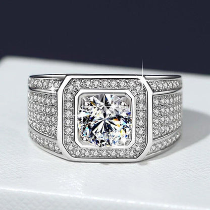 Elegant 2-carat diamond inlaid men's ring with a sleek, geometric design and adjustable fit