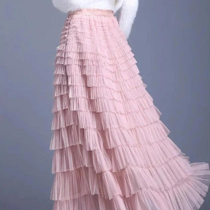 Elegant British Summer Tulle Skirt in Champagne colour, featuring a flattering A-line silhouette and charming tiered design