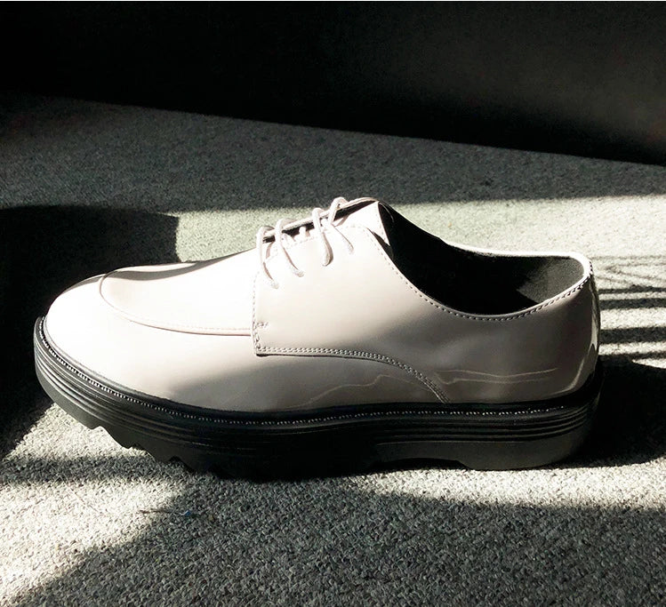 Premium microfiber leather casual shoes with thick rubber sole, low-top design, and striking Korean-inspired details