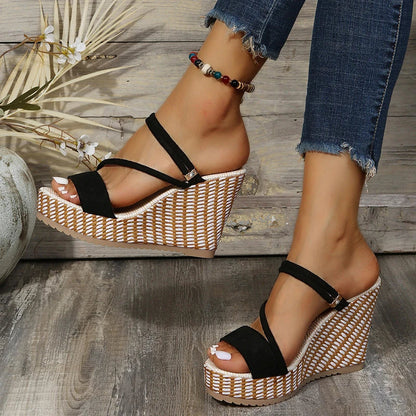 Elegant and Comfortable Summer Platform Wedge Sandals with Peep Toe and Adjustable Ankle Strap