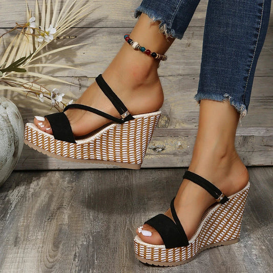 Elegant and Comfortable Summer Platform Wedge Sandals with Peep Toe and Adjustable Ankle Strap