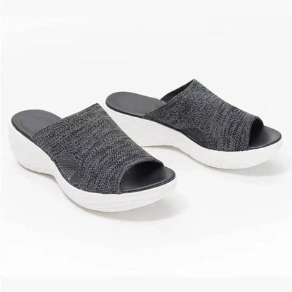 Plus size women's sporty sandals in blue, black, and pink colours featuring a chic fishmouth toe design and a comfortable, supportive sole