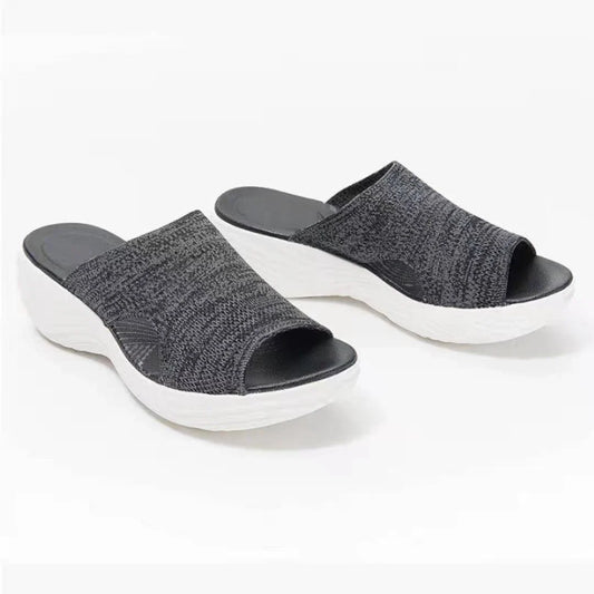 Plus size women's sporty sandals in blue, black, and pink colours featuring a chic fishmouth toe design and a comfortable, supportive sole