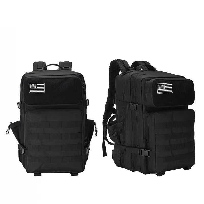 Oxford fabric waterproof backpack with large 45-litre capacity, multiple pockets, and comfortable padded straps for daily use and outdoor adventures