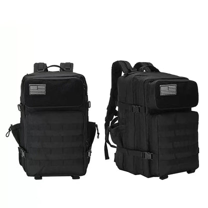 Oxford fabric waterproof backpack with large 45-litre capacity, multiple pockets, and comfortable padded straps for daily use and outdoor adventures