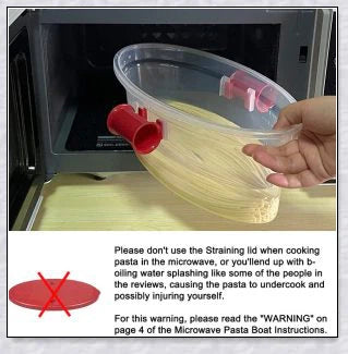 Versatile microwave pasta cooker with convenient handles and precise water-filling lines for quick and easy pasta preparation