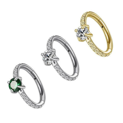 Elegant 8mm zircon stud earrings in white, green, and gold colours, showcasing premium quality and a timeless design