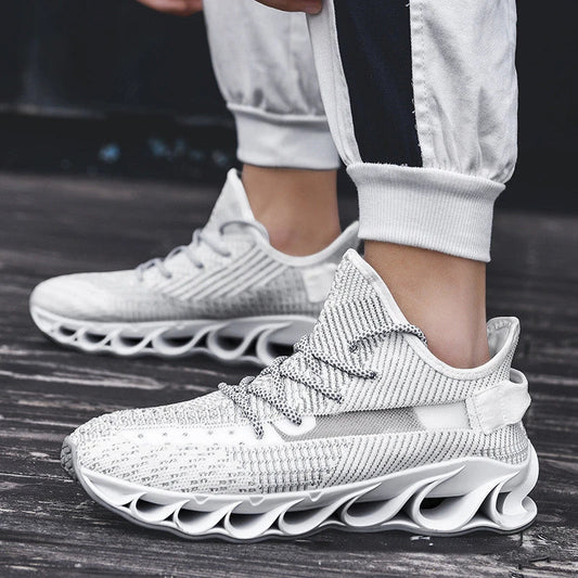 Breathable woven fabric sneakers in white with a hollow, casual design for active lifestyles