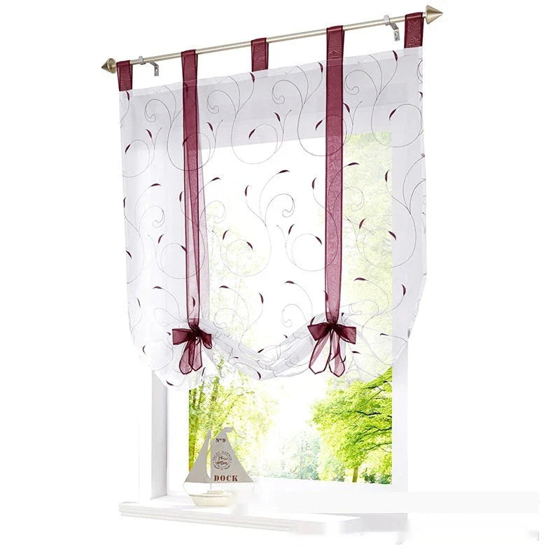 Premium embroidered curtain with adjustable rod in various sizes, showcasing a delicate floral pattern for a refined pastoral charm in the home.