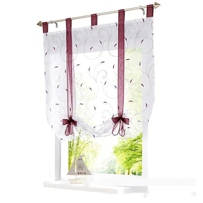Premium embroidered curtain with adjustable rod in various sizes, showcasing a delicate floral pattern for a refined pastoral charm in the home.