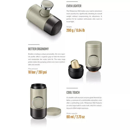 Portable Espresso Maker NS2, a compact and eco-friendly device that allows you to enjoy rich, creamy espresso anywhere.