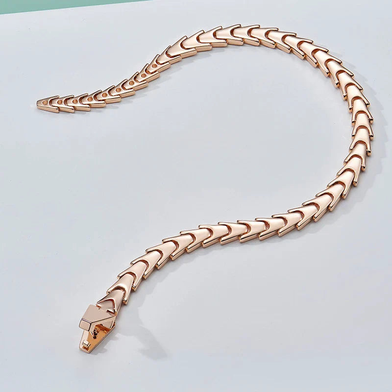 Adjustable copper snake bracelet in rose gold finish, a stylish unisex accessory for men and women