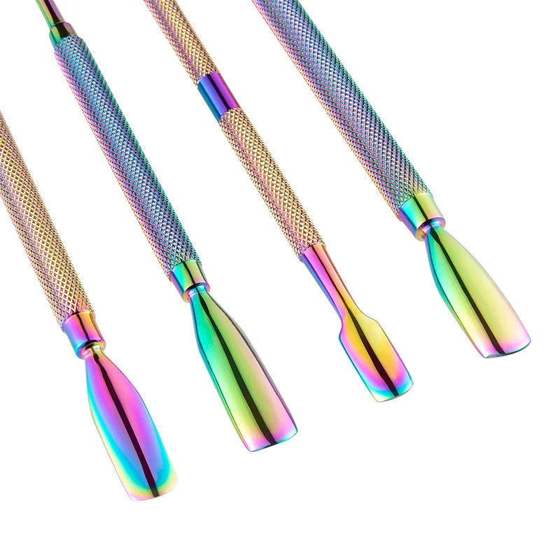 Chameleon Rainbow Dual-Ended Stainless Steel Cuticle Pusher for Salon-Quality Manicure at Home