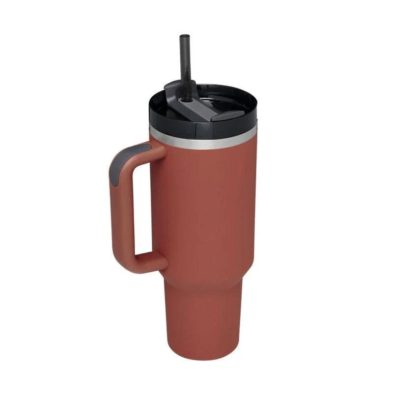 Premium insulated travel mug with straw, made of high-quality stainless steel to keep drinks hot or cold for up to 24 hours
