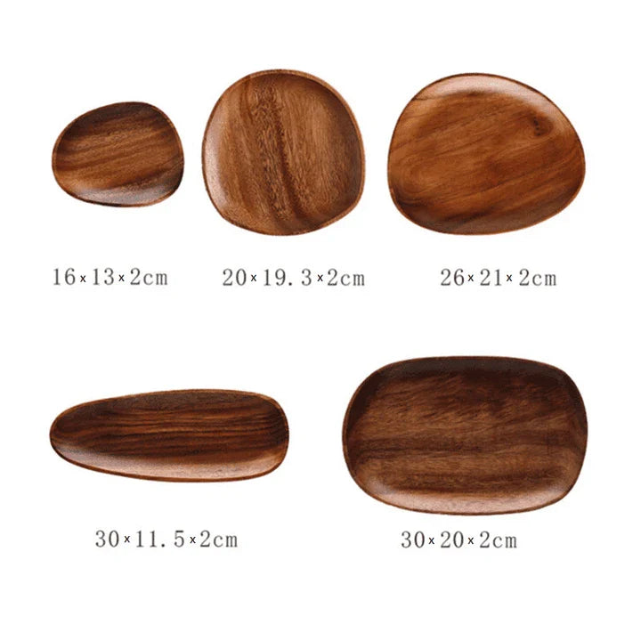 Elegant wooden dining plates with a minimalist, laconic design and natural wood grain