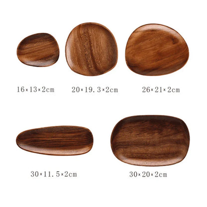 Elegant wooden dining plates with a minimalist, laconic design and natural wood grain