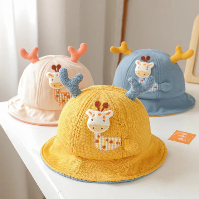 Adorable baby bucket hat with cute cartoon animal designs and playful ears, perfect for sun protection and style