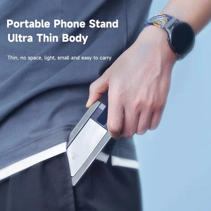 Adjustable metal phone stand in grey colour, foldable and portable for smartphones