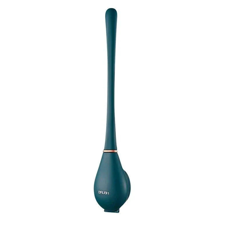 A modern long-handled silicone toilet brush with a sleek wall-mounted holder, perfect for efficient and hygienic bathroom cleaning.
