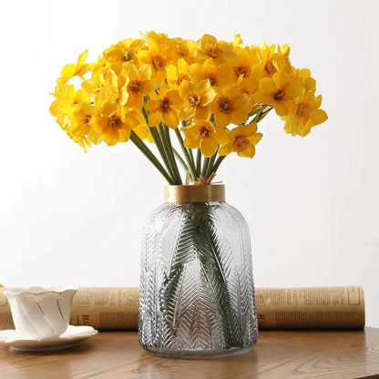 Elegant 6-Piece Artificial Narcissus Flower Bouquet - Lifelike silk narcissus flowers for hassle-free home and event decor