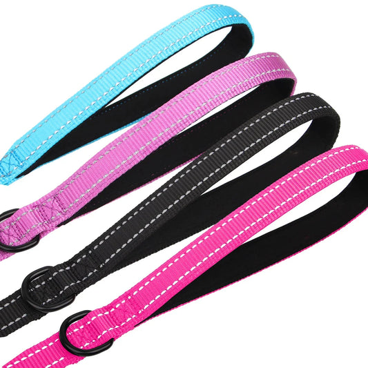 Durable 5ft reflective dog leash with padded dual handles for enhanced control and visibility during walks