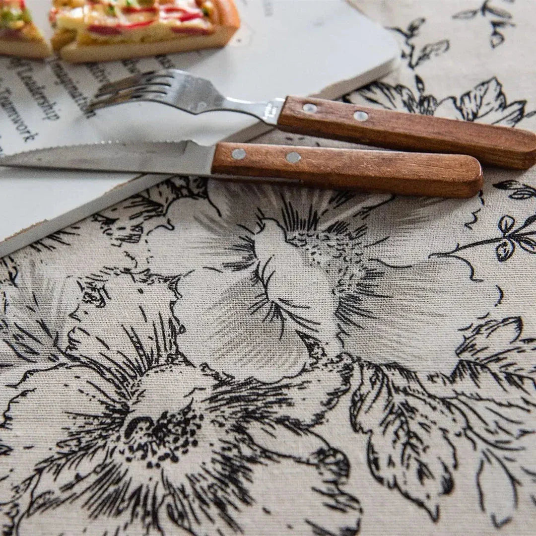 Elegant floral cotton linen round tablecloth with charming tassels, perfect for dining and home decor in the UK