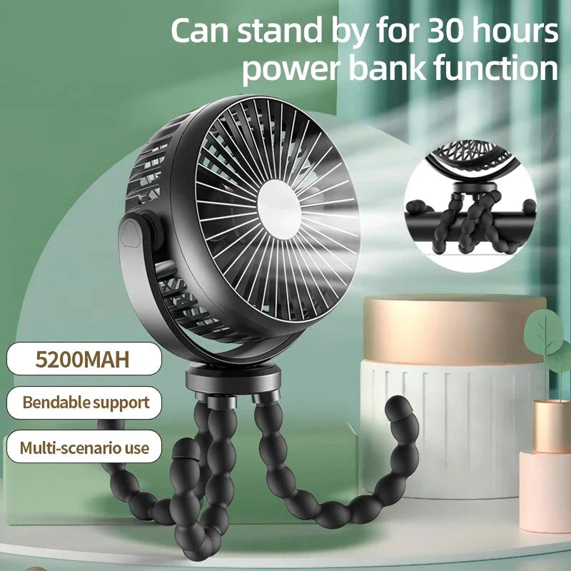 Compact Octopus-Inspired Mini Fan with Flexible Legs, Adjustable Speeds, and Power Bank Functionality