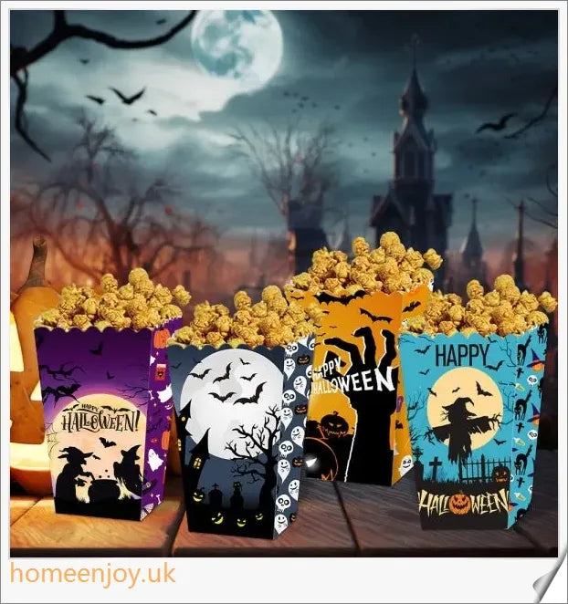 Creepop Halloween Popcorn Boxes with spooky designs, perfect for holding treats and creating a haunting atmosphere at your party