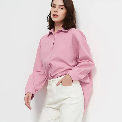 Autumn Rose Red Oversized Casual Blouse with a relaxed, chic design and a soft, breathable fabric blend