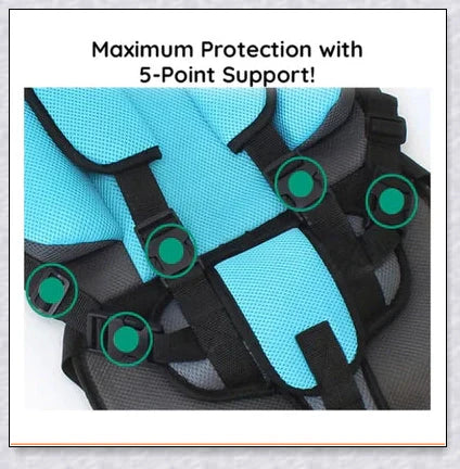 Adjustable infant car seat cushion with 5-point harness, plush padding, and foldable design for safe and comfortable travel with children