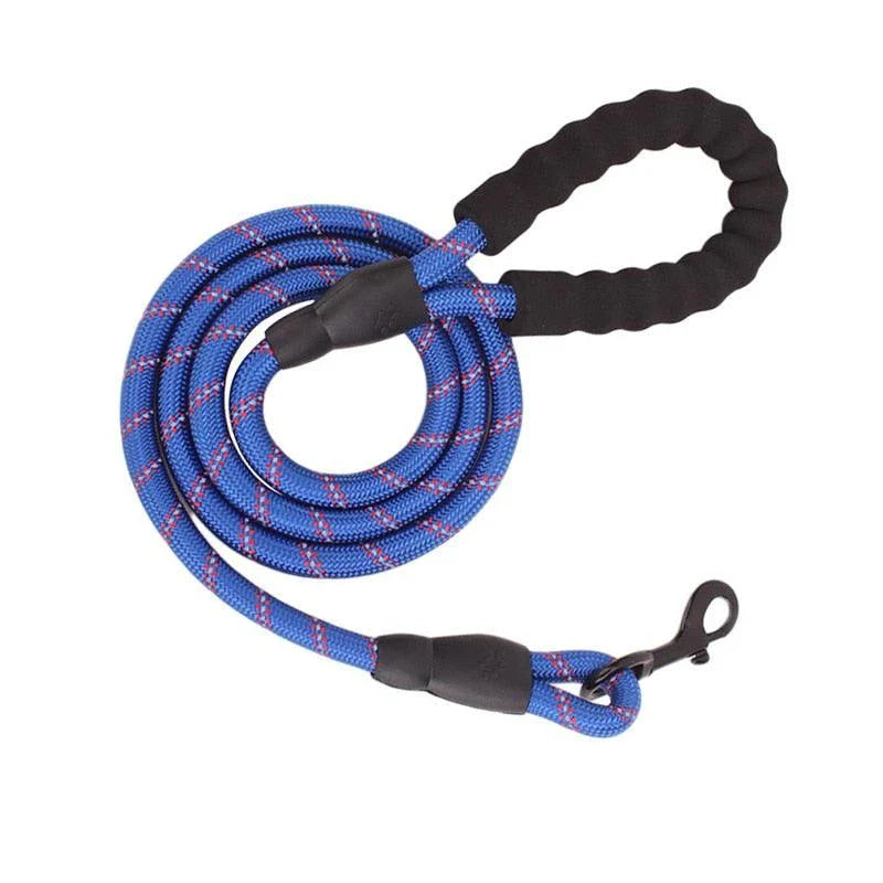Durable and reflective nylon rope lead for dogs, available in multiple adjustable lengths for enhanced visibility and safety during walks.