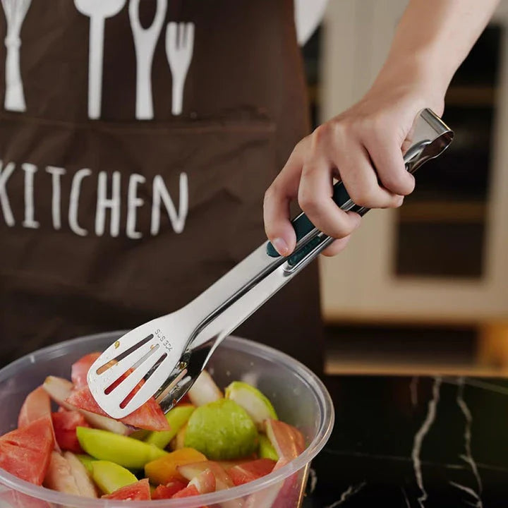 Stainless steel non-slip food tongs for cooking, serving, and handling hot dishes in the kitchen