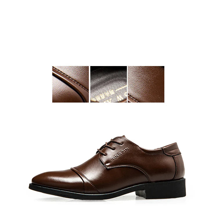 Men's stylish and comfortable business dress shoes with pointed toe, low profile, and detailed stitching